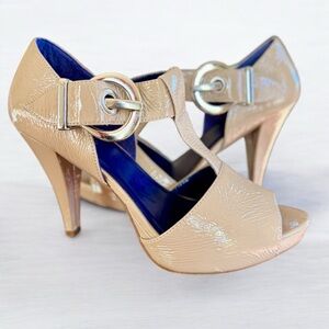 Candies Primp T-strap Nude Patent Leather Platform Heals